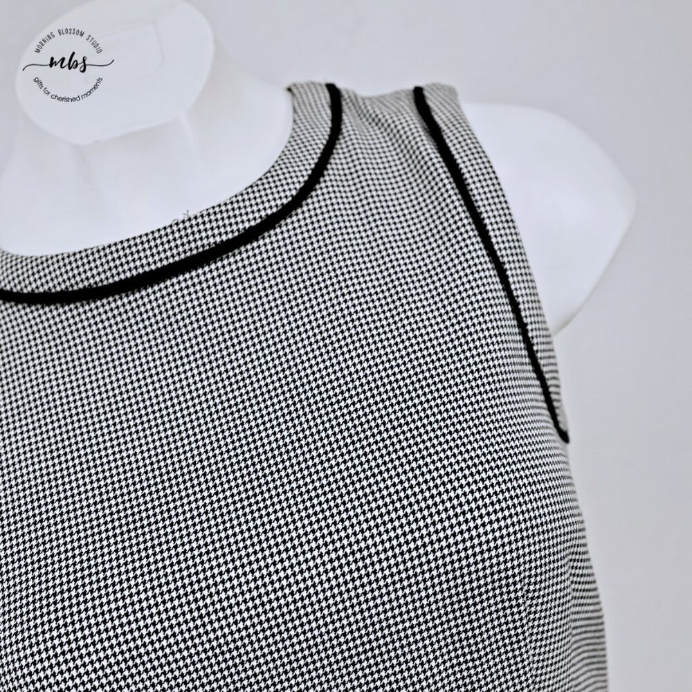 Hobbs London Sienna Crew Houndstooth Sheath Sleeveless Midi Dress Black White‎ 4 - Picture 8 of 13
